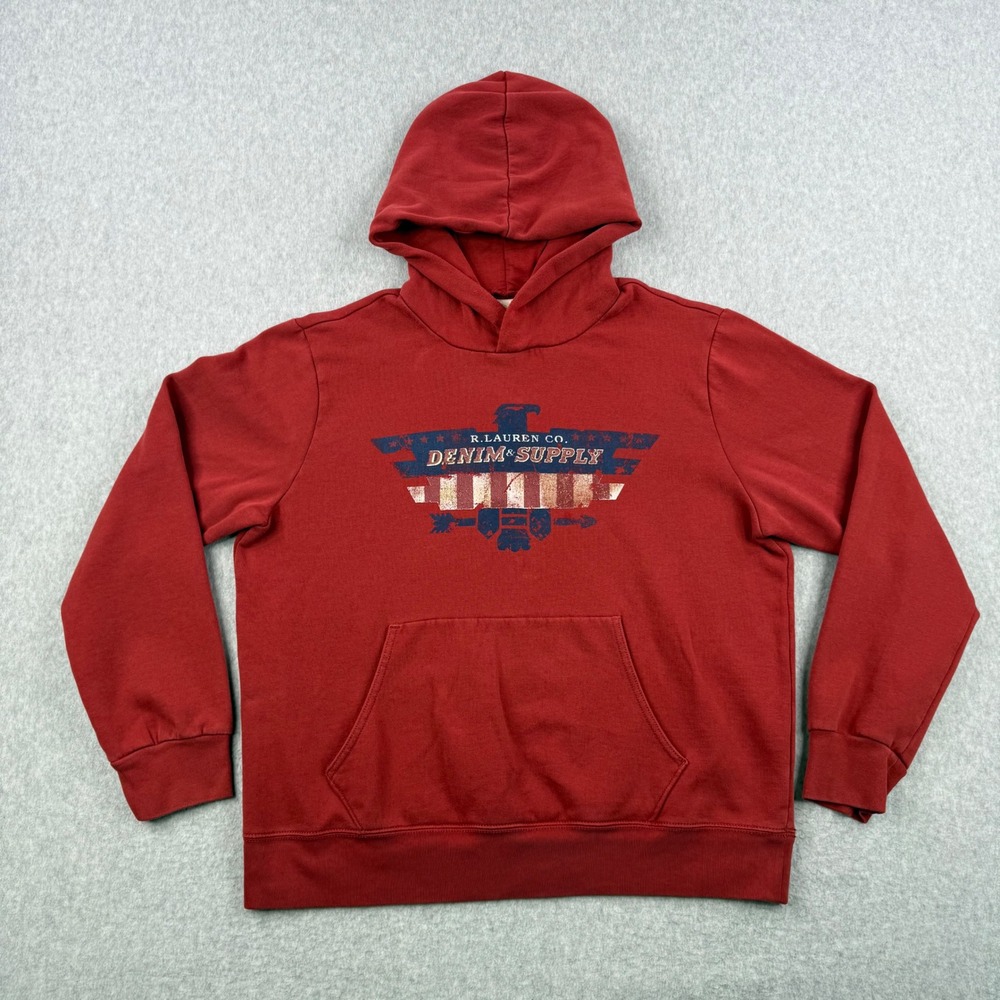 Denim & Supply Ralph Lauren Hoodie Mens XL Red Eagle Graphic Pullover Sweatshirt